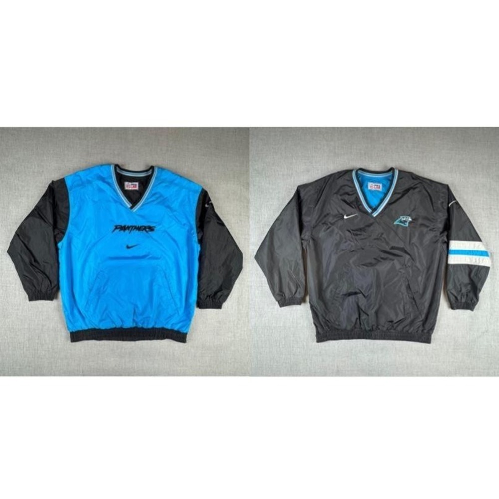 Vtg Carolina Panthers Jacket Mens XL Blue Black Reversible Nike NFL Pro Line